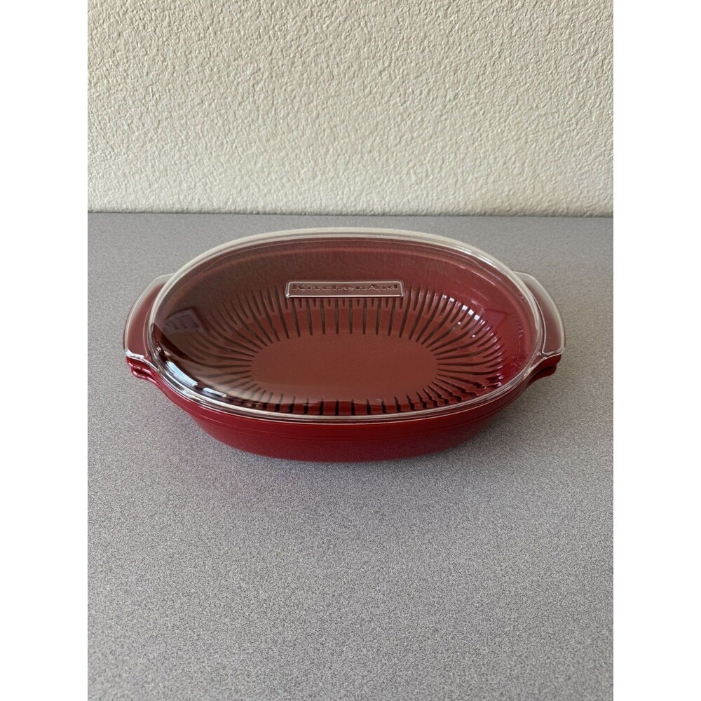 KitchenAid Red Microwave Steamer Cooker 3 Piece Set w/ Lid & Basket 13.5”